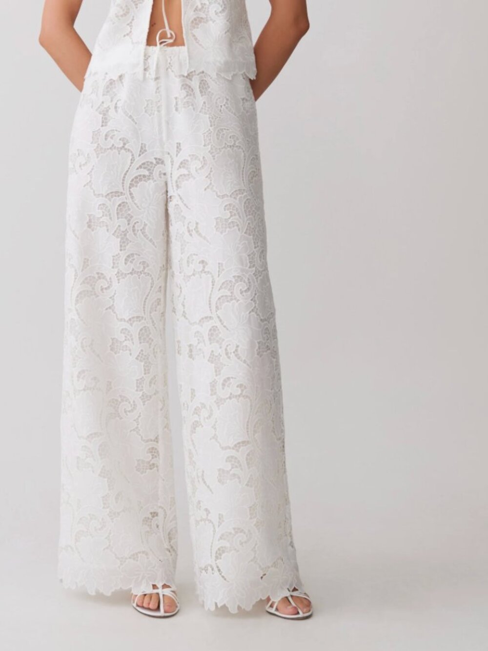 Meshki Tessa Broderie Straight Leg Pants - White XS NEW